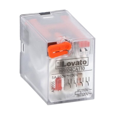 Lovato Industrial Relay 4C/O 5A 110V Ac + Led Ind., 10PK HR604CA110