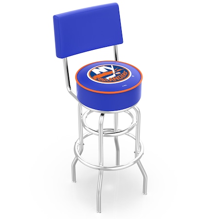 Holland Bar Stool Co 25" Chrome 2-Ring New York Islanders Swivel Bar Stool, Back L7C425NYIsln