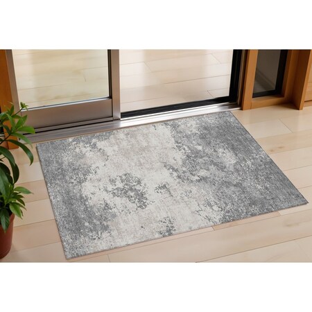 Homeroots 3' X 5' Gray And Beige Abstract Washable Indoor Outdoor Area Rug 599496