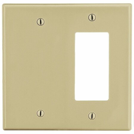 Hubbell Wiring Device-Kellems Wallplate, Mid-Size 2-Gang, 1) Decorator 1) Box Mount Blank, Ivory PJ1326I