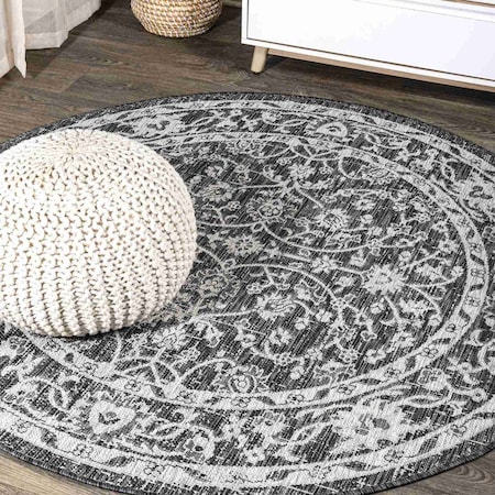 Jonathan Y Palazzo Vine and Border Textured Weave Black/Gray 5 ft Round Indoor/Outdoor Area Rug SMB103C-5R