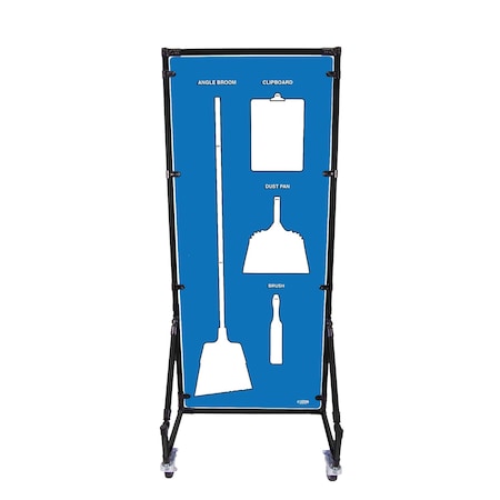 5S Supplies Housekeeping Shadow Board Broom Station V13, Blue / White, Kit + Stand, No Text HSB-V13-BLUE/WHITE-KIT-STAND-NO TEXT
