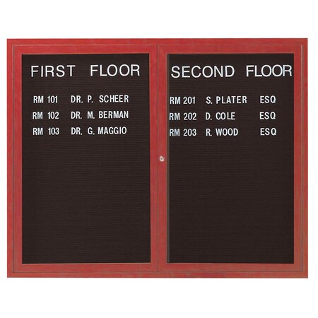 Aarco Enclosed Letter Board Directory w/ Aluminum Cherry Wood Look Finish Frame, 36''Hx48''W, 2 Door Unit ADCW3648R