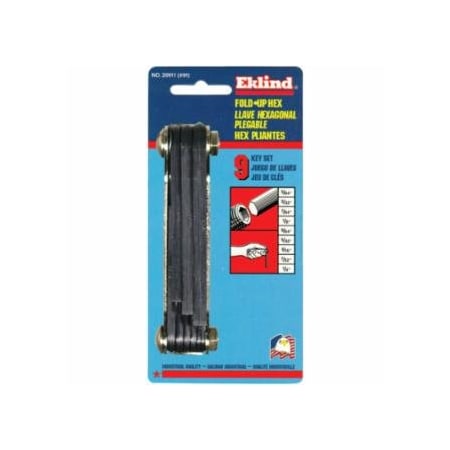 Eklind Inch Fold-Up Hex Key Set, 9 per fold-up, Ball Hex Tip, Inch, Medium 269-20911