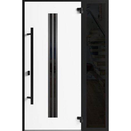 Vdomdoors Front Exterior Prehung Steel Door Ronex1055 Teak Sidelight Exterior Window Sidelite Entry Metal RONEX1055EXD-OAK-W36+12 X H80-LH-I