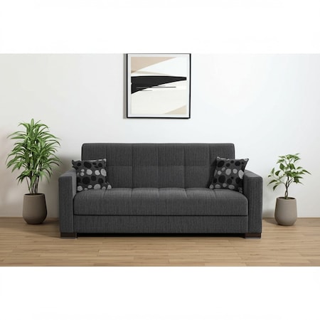 Homeroots 87" Dark Gray Chenille Convertible Futon Sleeper Sofa And Toss Pillows With Storage 607092