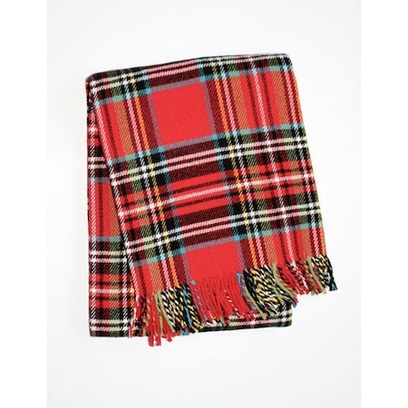 Homeroots 55" X 70" Red Black And White Plaid Cotton Blend Plaid Throw Blanket with Fringe 702224
