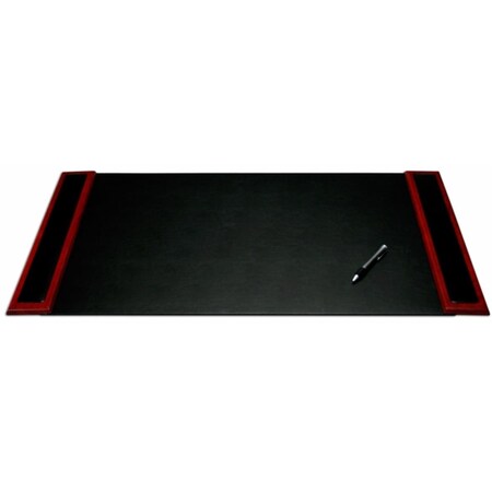 Dacasso This 34x20 desk pad features solid wood side rails with top-grain black leather inlays.<li>Materials P8001
