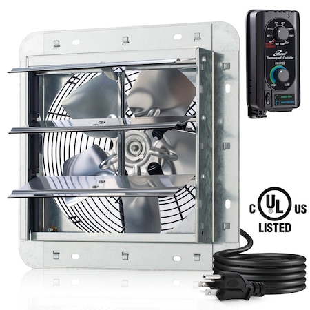 Iliving Silver 10 in. Wall Mounted Shutter Exhaust Fan with Thermospeed Controller, 65-Watt, 820 CFM ILG8SF10V-ST