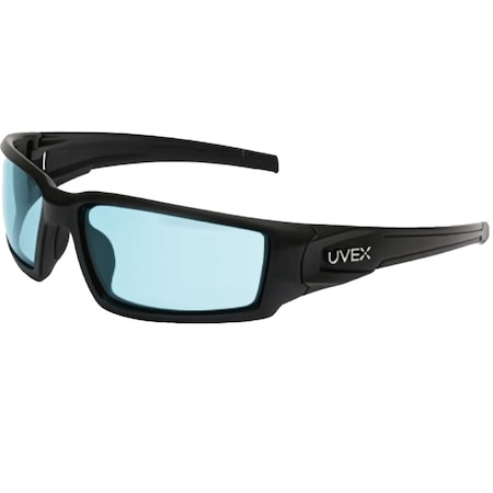 Uvex Full Frame Safety Glasses w/Matte Black Frame, SCT Blue Lens w/Hydroshield Anti-Fog Coating S2951HS