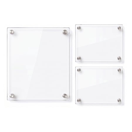 Azar Displays Gallery Wall Set: (2) 8x10 and (1) 16x20 Sign Holders with 1 in SILVER Caps and Standoffs 105720-SLV