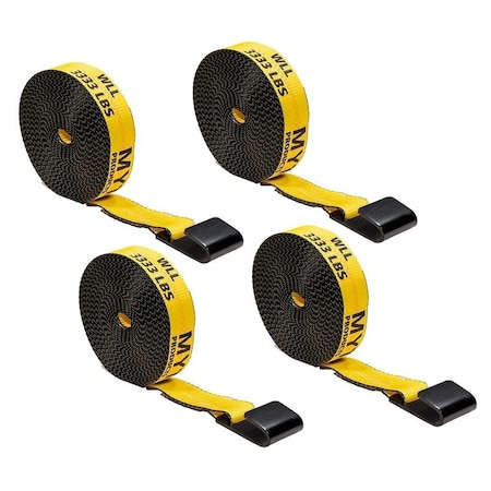 Mytee Products 2in x 40ft Heavy Duty Yellow Winch Straps Tie Down w/Flat Hook WLL# 3,333 lbs, 4PK WS240x4