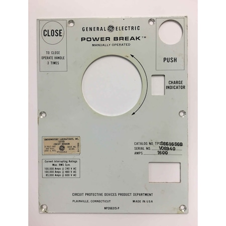 Brah Electric Nameplate For Older Power Break I Large Frame Inverted Configuration, 2500A-4000A, Manually Operated PB1OSMLI