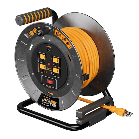 Masterplug 50Ft 4 Sockets 15A 12AWG Medium Open Metal Reel OTMP501512G4SL-US