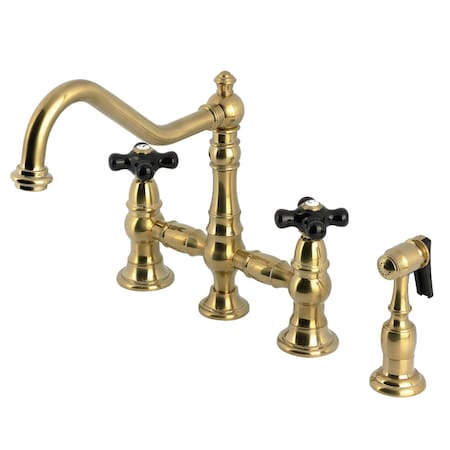 Kingston Brass Bridge Kitchen Faucet with Brass Sprayer, Brushed Brass KS3277PKXBS