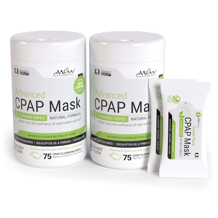 Awow Professional CPAP Mask Cleaning Wipes 75ct Canister, Odor Control, 2PK, 150 Wipes, 2PK AP00087CPO2