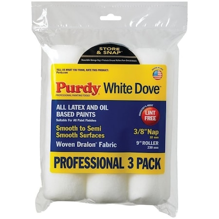 Purdy White Dove 14F863000 Paint Roller Cover, 3/8 in Thick Nap, 9 in L, Dralon Fabric Cover 14E863000