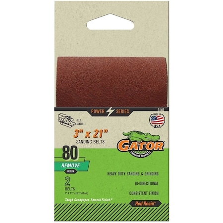 Gator Sanding Belt, 3 in W, 21 in L, 80 Grit, Medium, Aluminum Oxide Abrasive 3146