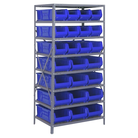 Quantum Storage Systems WIRE SHELVING UNIT W/24BLUE BINS 2475-950952BL