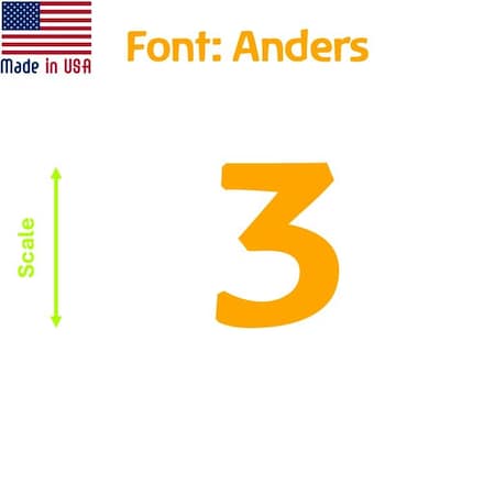 Aacc Self-Adhesive Vinyl Number: 3, Size: 24 cm. Color: Orange Font: Anders, 4PK AACC-Anders-N3-Orange-M24x4