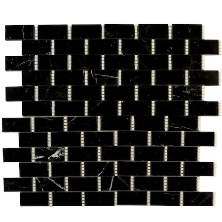 Apollo Tile 12x13 Polished Eastern Black, White Thassos Marble Mosaic Brick Wall and Floor Tile 5.28 sq ft/case, 5PK APLTX88R07A