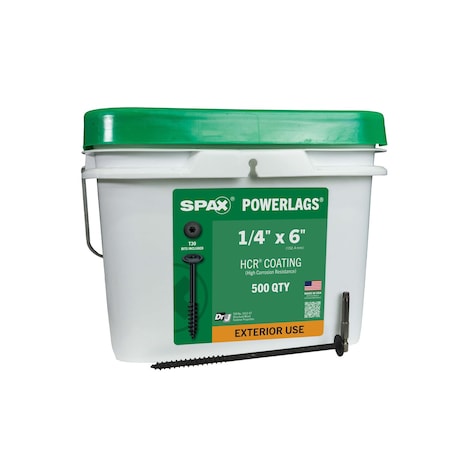 Spax 1/4 in x 6 in Exterior Structural Wood Lag Screws Powerlags Washer Head T-Star Bulk Pail, 500PK 3581820701520