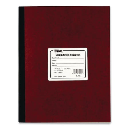 Tops Computation Notebook, Quadrille Rule (4 sq/in), Red Cover, (75) 11.75 x 9.5 Sheets 35126