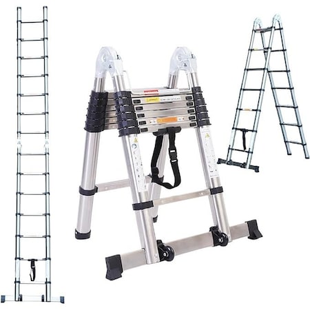 Edendirect 12.5 ft Stainless Steel Telescoping Extension Ladder, 330 lb Capacity, Counterbalance Bar ED-763967987240