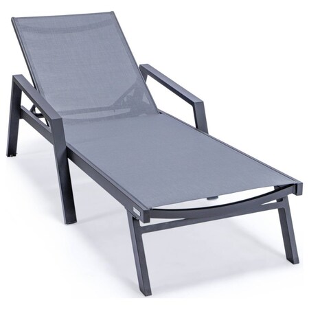 Leisuremod Marlin Patio Chaise Lounge Chair with Armrests in Black Aluminum Frame, Dark Grey MLABL-77DGR