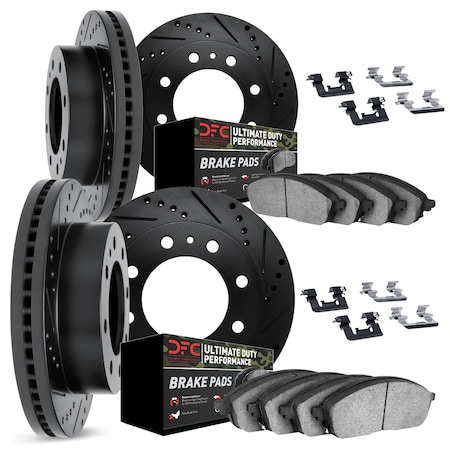 Dynamic Friction Co DFC Brake Rotor Drilled & Slotted - Black- w/Ultimate Duty Brake Pad & HW Kit 8414-40001