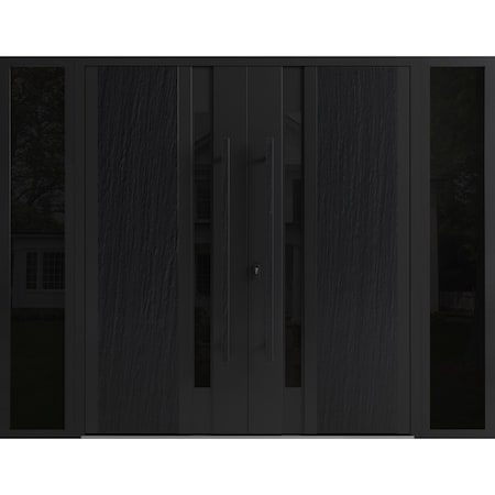Vdomdoors Aluminum Double Doors Dekton 0163 Ardesia Nero 2 Sidelights Entry Door Painted (W96xH96) Left hand DEKTON0163DEXD-ARD-W12+72+12xH96-LH-I
