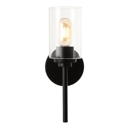 Jonathan Y Juno 13" 1-Light Farmhouse Industrial Metal/Glass Cylinder LED Sconce, Black/Clear JYL9547D