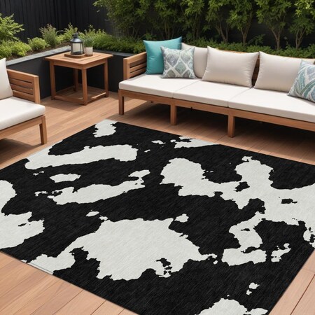 Homeroots 9' X 12' Black And Ivory Abstract Washable Indoor Outdoor Area Rug 614513