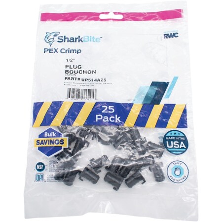 Sharkbite PEX-B 1/2'' Poly Alloy Barb Plug, 25PK UP514A25