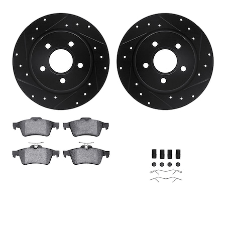 Dynamic Friction Co DFC Rotors-Drilled & Slotted-Black w/ EURO 5000 Ceramic Brake Pads Incl Hdw 8612-54016