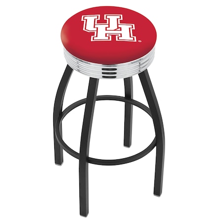 Holland Bar Stool Co 30" Blk Wrinkle Houston Swivel Bar Stool, Chrome Ring L8B3C30Houston
