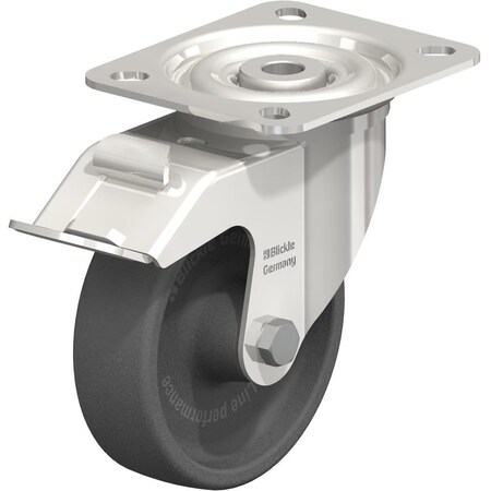 Blickle Swivel Plate Caster, Glass Nylon, 4", Brake LIX-POHI 100G-FI-OF-XAT