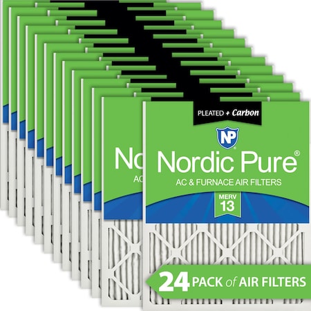 Nordic Pure 18x25x1 Plus Carbon Pleated Air Filter, High Capacity, MERV 13, 24 PK 18x25x1M13+C-24