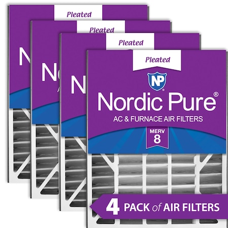 Nordic Pure 20x25x5 Pleated Air Filter, High Capacity, Electrostatically Charged Synthetic Media, MERV 8, 4 PK 20x25x5ABM8-4