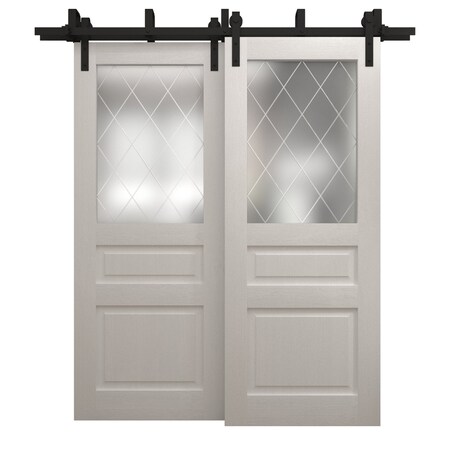 Sartodoors Sliding Closet Barn Bypass Doors 60 x 84 inches, Ego 5011 Painted White Oak, Modern 6.6ft Rails Ha EGO5011BBB-PWO-6084