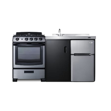 Summit 63in Wide All-in-One Kitchenette with Gas Range ACK63GASBSS