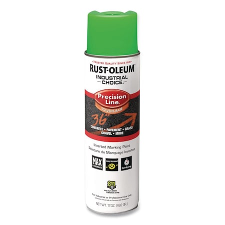 Rust-Oleum IC M1600 Solvent-Based Precision Line Marking Paint, Flat Fluorescent Green, 17 oz Aerosol Can, 12PK 203023V