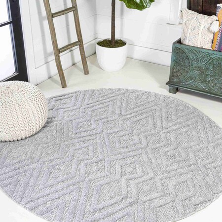 Jonathan Y Balansat Moroccan Diamond Light Gray 5 ft Round Indoor/Outdoor Area Rug IBZ100C-5R