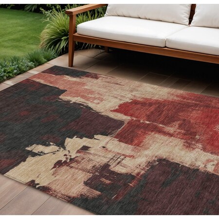 Homeroots 10' X 14' Brick Red And Red Abstract Washable Indoor Outdoor Area Rug 609165
