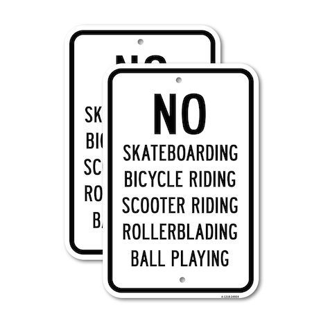 Signmission No Skateboarding Bicycle Riding Scooter Riding 1, 12'' X 18'' 2 Signs, Heavy Gauge Aluminum, 2PK A-1218-2PACK-24954