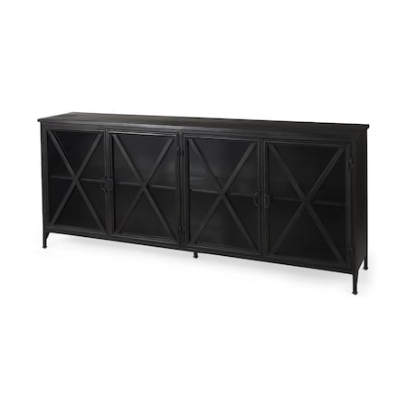 Homeroots 16in Black Iron Sideboard with Four Glass Doors 380242