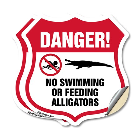 Signmission Alligator Warning Shield Sign Danger! No, 12 inch X 12 inch, Vinyl Decal, 2PK SHI-D-2PACK-12-356