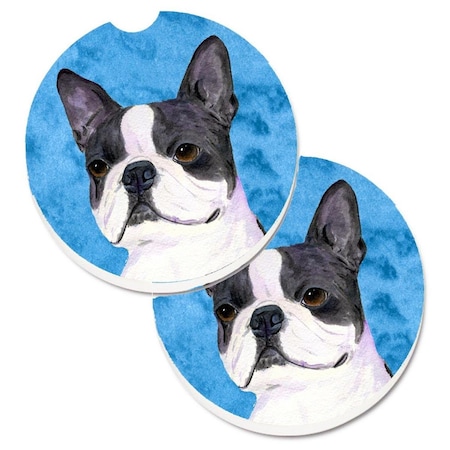 Carolines Treasures Blue Boston Terrier Set of 2 Cup Holder Car Coaster SS4792-BUCARC
