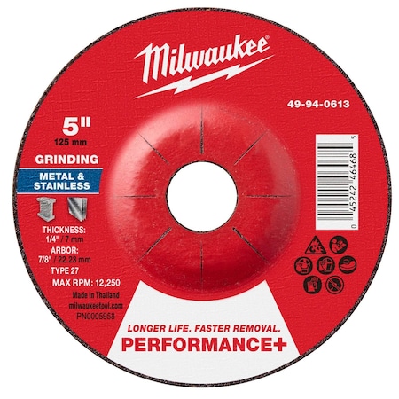 Milwaukee Tool Grinding Wheel, 5" dia. 49-94-0613