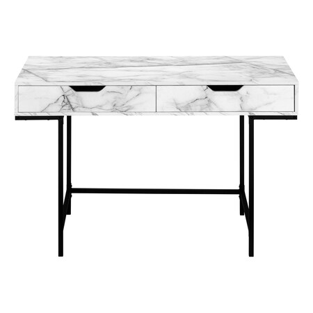 Homeroots 47" White and Black Wood and Metal H-Shape Computer Desk With Two Drawers 489998